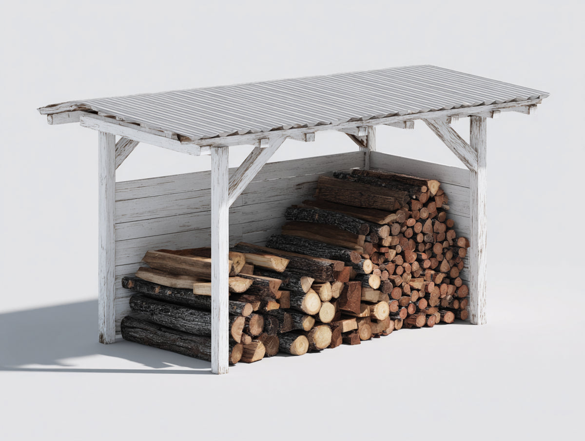 Kaminholzregal Holz 240x80x180 cm Weiß - Großes Brennholzregal mit Dach für Garten und Außenbereich