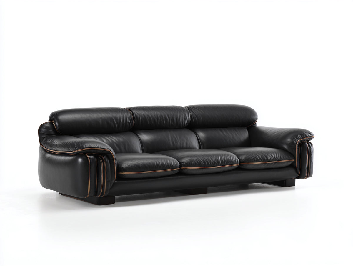 Gerades Sofa aus Echtleder mit 3 Sitzplätzen 280 x 95 x 75 cm - Modernes Ledersofa mit gepolsterten Armlehnen für Wohnzimmer