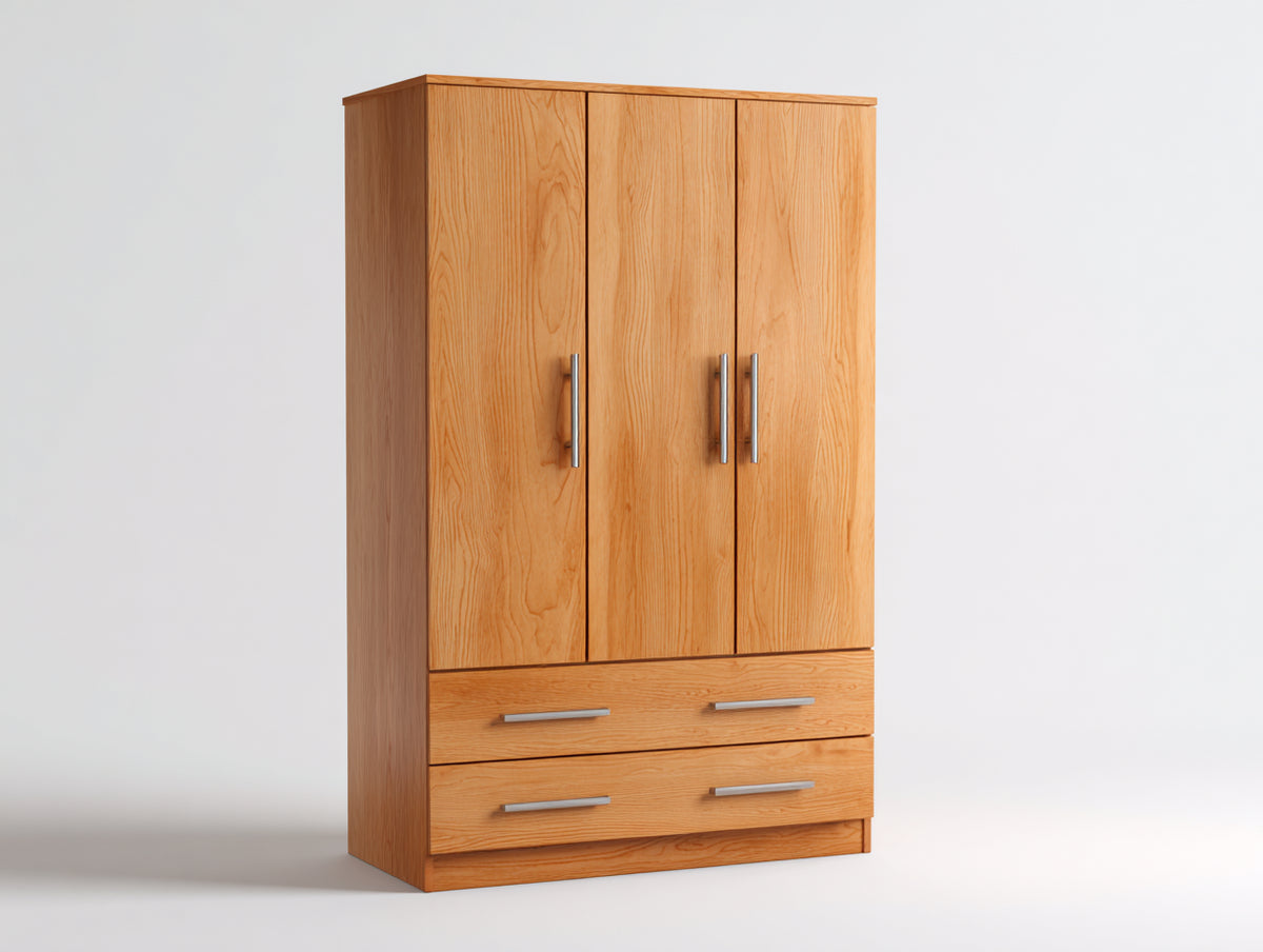 Kleiderschrank 120x55x190 cm aus Holzwerkstoff in Natur - 3 Türen und 2 Schubladen im modernen Design