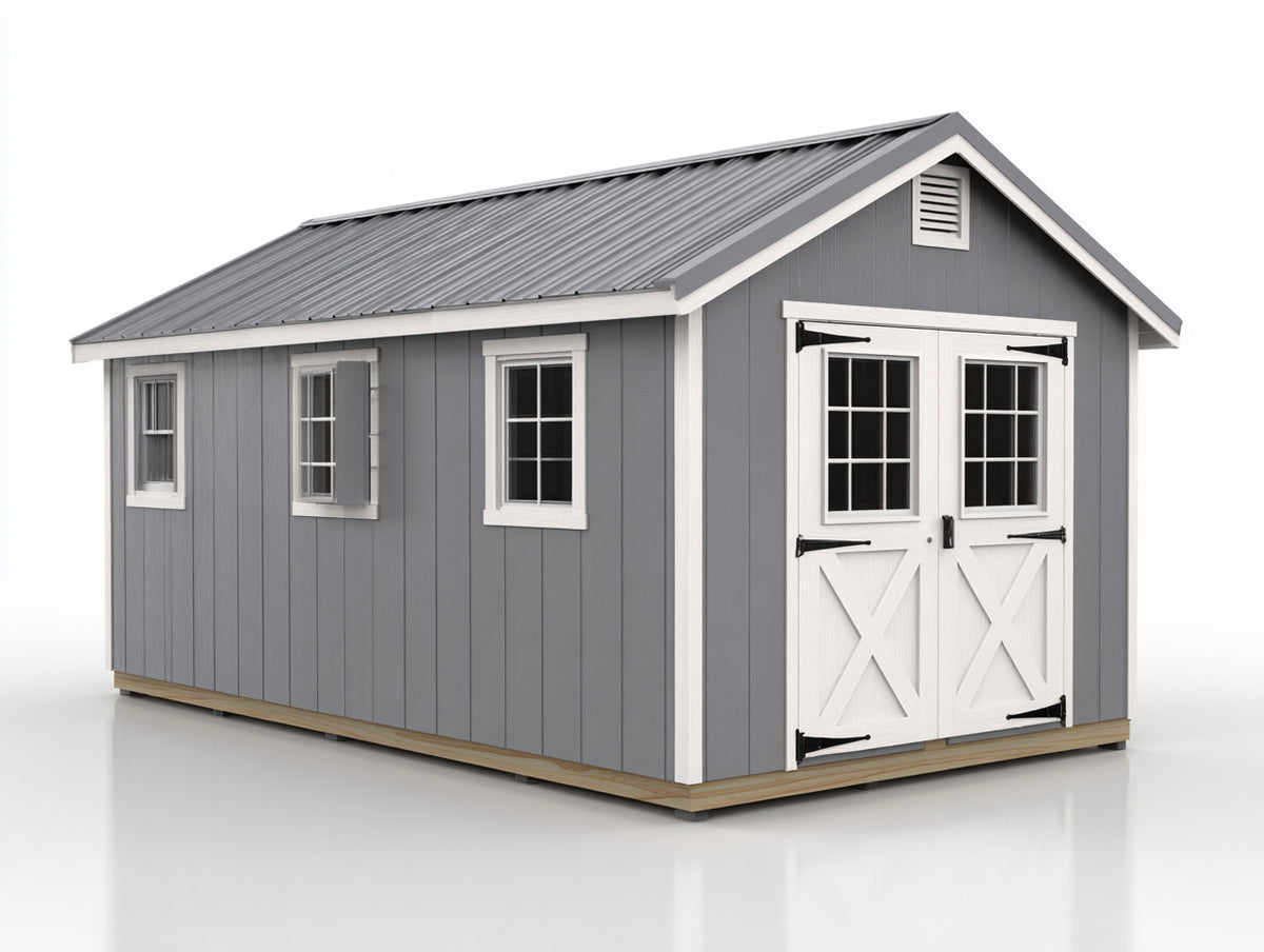 Gartenhaus 400x300x250 cm - Holz Gerätehaus mit Doppeltür und Fenstern - modernes Design in Grau und Weiß
