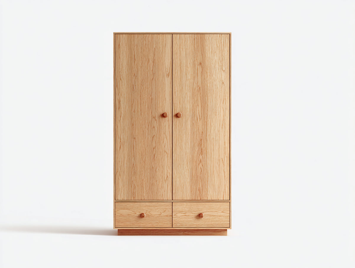Kleiderschrank aus Holz mit 2 Türen und 2 Schubladen 90 x 55 x 180 cm - Moderner Schlafzimmerschrank mit natürlicher Holzoptik