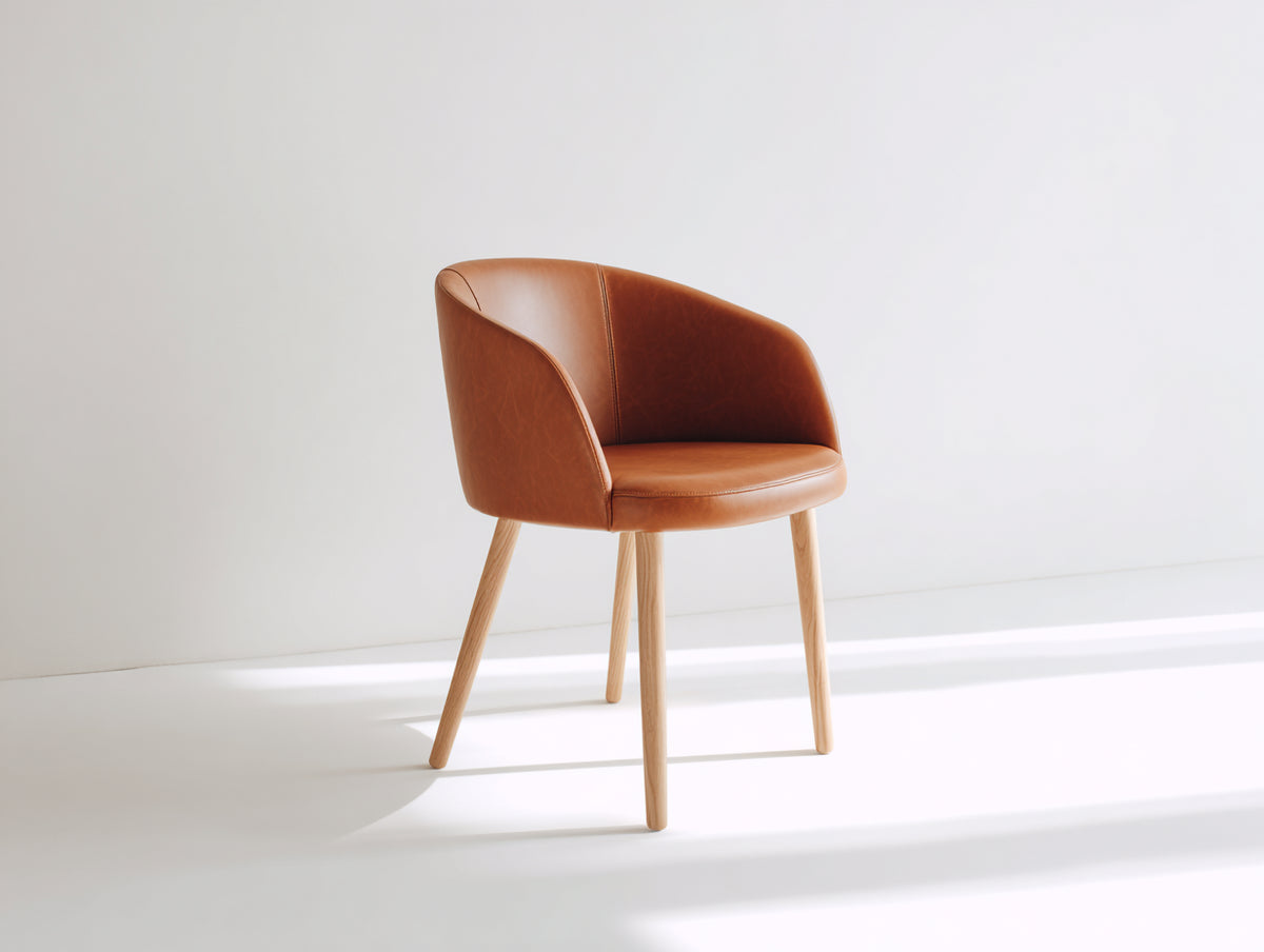 Esszimmerstuhl Lederoptik mit Armlehnen und Holzbeinen 58 x 62 x 78 cm - Moderner Polsterstuhl für Esszimmer und Wohnbereich