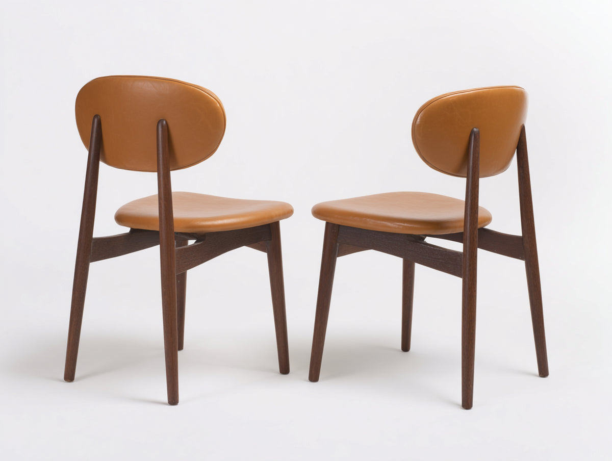 Esszimmerstühle 52x56x82 cm mit Kunstlederbezug in Cognacbraun - 2er-Set mit ovaler Rückenlehne und Holzgestell