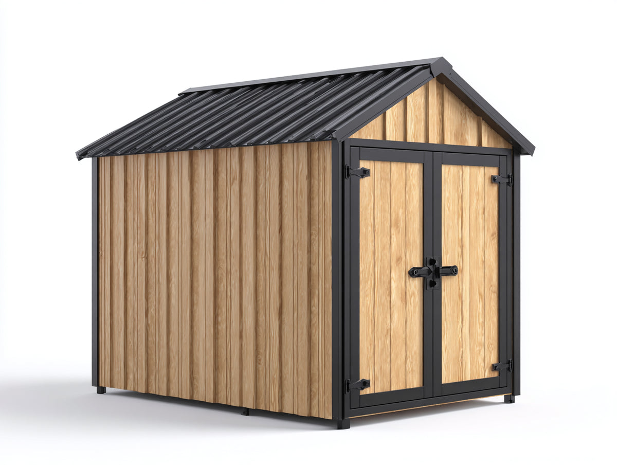 Gartenhaus mit Doppeltür und Satteldach 300 x 250 x 220 cm - Modernes Holzgerätehaus mit schwarzem Metalldach und natürlicher Holzoptik