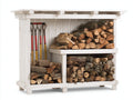 Kaminholzregal aus Holz mit 2 Ebenen und Werkzeughalter 120 x 40 x 110 cm - Weißes Brennholzregal für Garten und Außenbereich