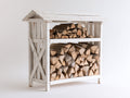 Kaminholzregal 120x40x120 cm - Holzregal mit Dach für Brennholz - weißes Design für Garten und Außenbereich