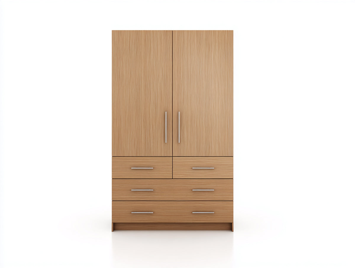 Kleiderschrank Holzwerkstoff 120x55x200 cm Natur - Modernes Design mit Türen und Schubladen