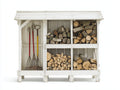 Kaminholzregal 180x45x180 cm aus Holz in Weiß mit Stauraum für Brennholz und Gartengeräte - Großes Holzlagerregal für den Außenbereich