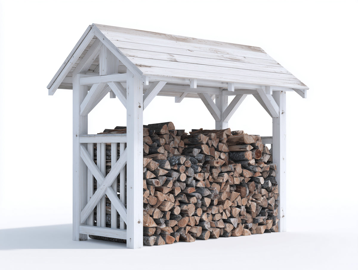 Kaminholzregal 220x70x200 cm aus Holz in Weiß mit großem überdachtem Lagerbereich für Brennholz - Stabiler Holzunterstand für Garten und Außenbereich