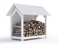 Kaminholzregal 150x40x120 cm - Holzregal mit Dach für Brennholz - weißes Design für Garten und Außenbereich