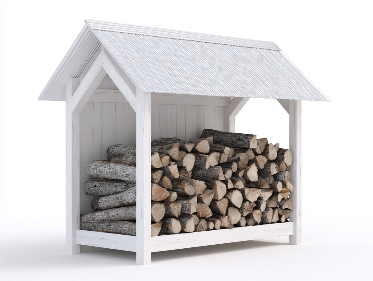 Kaminholzregal 150x40x120 cm - Holzregal mit Dach für Brennholz - weißes Design für Garten und Außenbereich