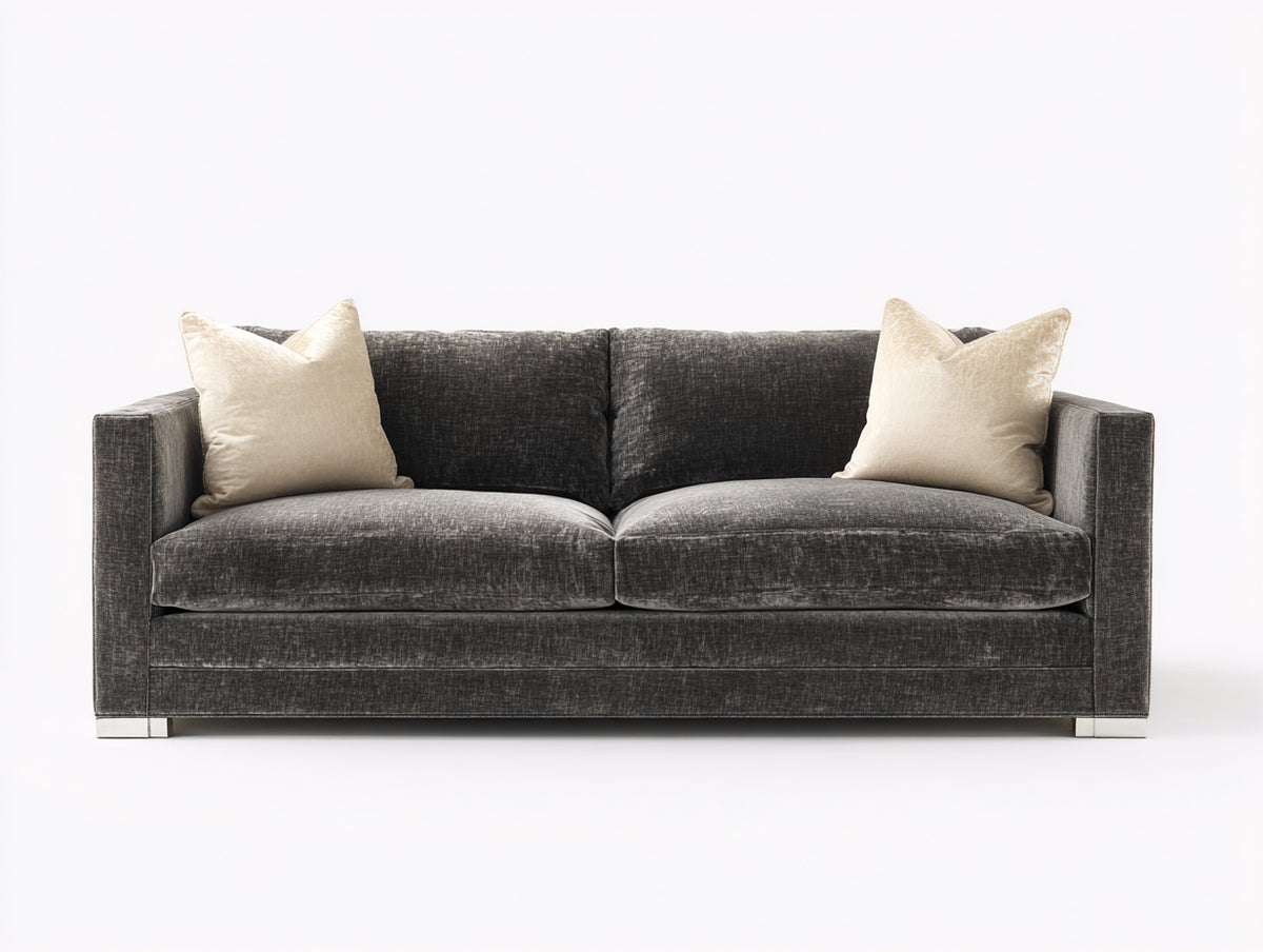 Gerades Sofa 225x96x84 cm mit Samtbezug in Anthrazitgrau - Breite Sitzfläche und geradliniges modernes Design