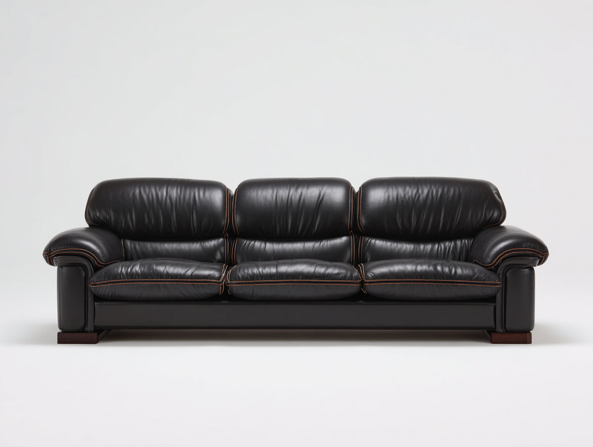 Gerades Sofa 230x98x82 cm aus schwarzem Leder - Dreisitzer mit klassischem Design und gepolsterter Rückenlehne