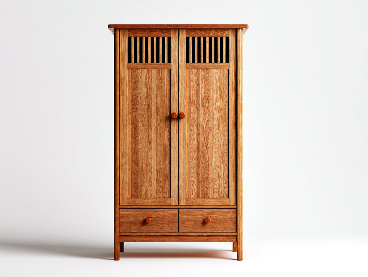 Vitrine 90x40x180 cm - Holz Vitrine mit zwei Türen und zwei Schubladen - natürlicher Stil für Wohnzimmer und Essbereich