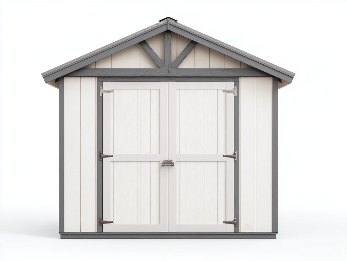 Gartenhaus 300x250x230 cm - Holz Gerätehaus mit Doppeltür - modernes Gartenhaus in Weiß und Grau