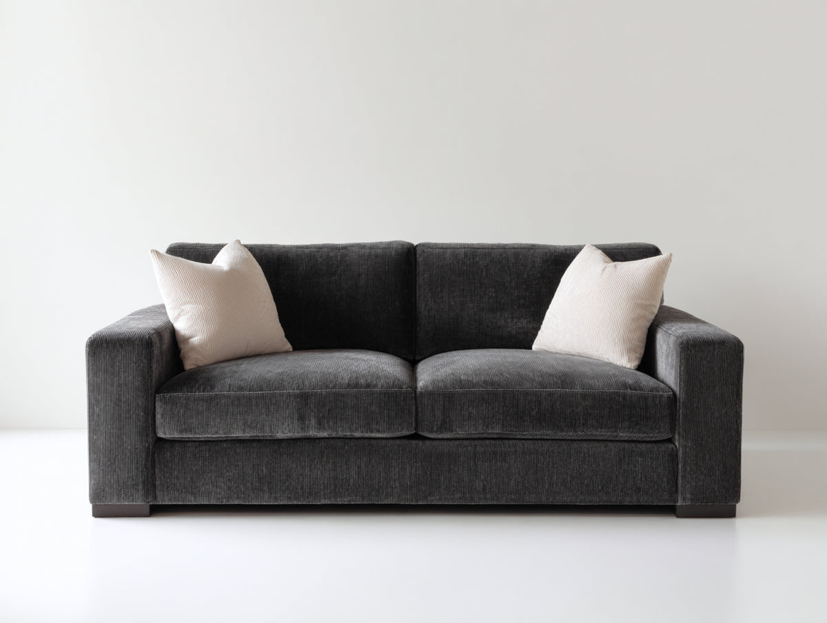 Gerades Sofa 220x95x85 cm mit Cordbezug in Dunkelgrau - Breite Sitzfläche und modernes geradliniges Design